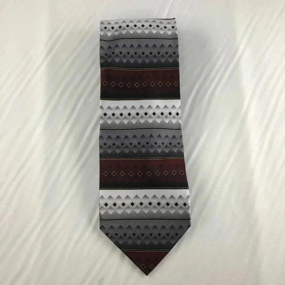 Valerio Garati Maroon Gray Silk Tie 57” - Picture 2 of 3